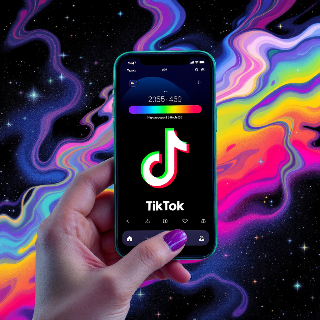 rainbow background with tiktok on smartphone screen