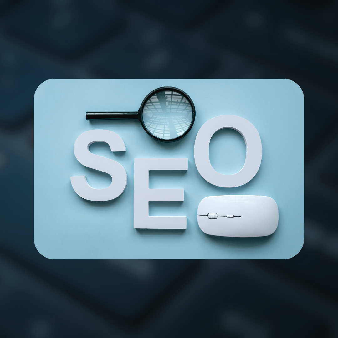 SEO Letters with mouse and magnifying glass